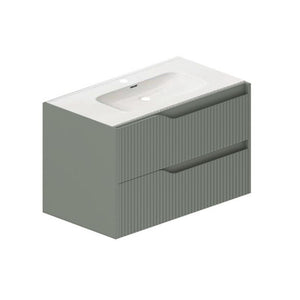 Mobile bagno sospeso Soho colore verde opaco con cassetti effetto cannettato 80x45x50H