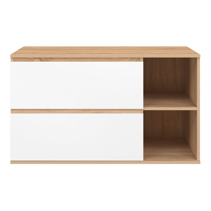 IDMarket - Mobile bagno sospeso TOMI con 2 cassetti e 2 nicchie, finitura faggio e bianco