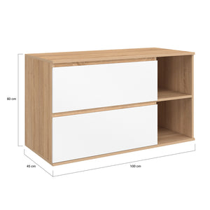IDMarket - Mobile bagno sospeso TOMI con 2 cassetti e 2 nicchie, finitura faggio e bianco