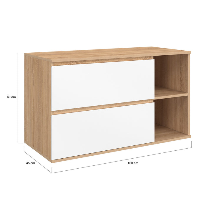 IDMarket - Mobile bagno sospeso TOMI con 2 cassetti e 2 nicchie, finitura faggio e bianco