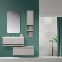Mobile bagno sospeso tortora 90x47 cm con specchio e ceramica inclusi