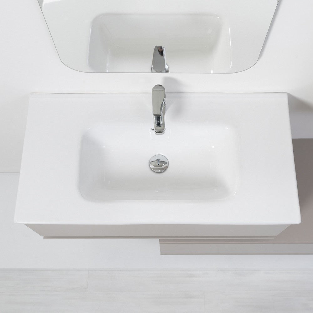 Mobile bagno sospeso tortora 90x47 cm con specchio e ceramica inclusi