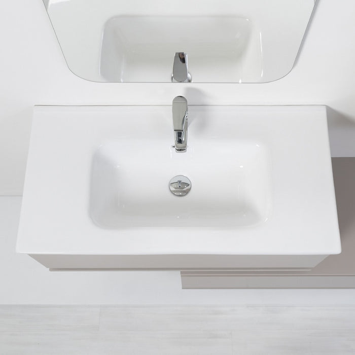 Mobile bagno sospeso tortora 90x47 cm con specchio e ceramica inclusi