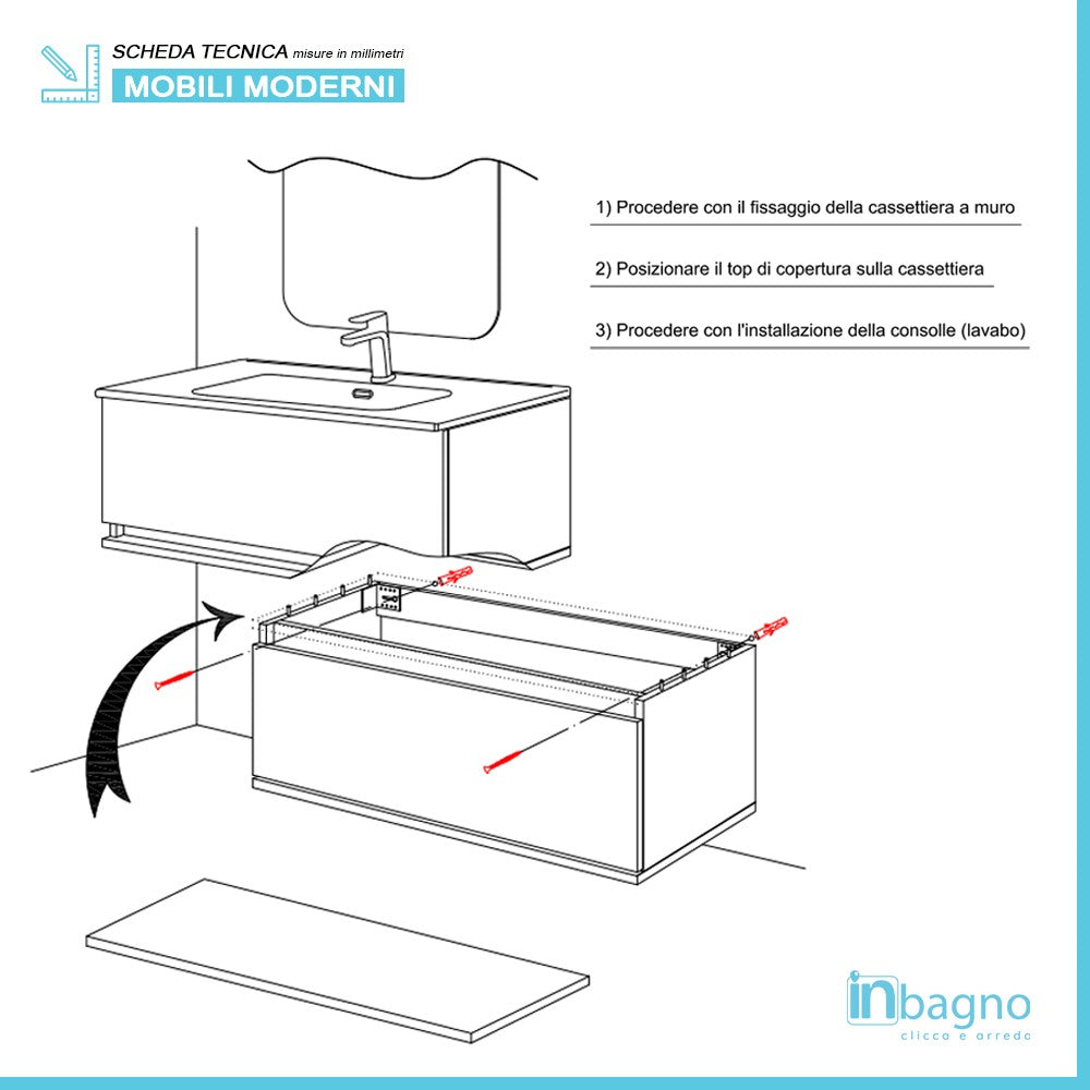 Mobile bagno sospeso tortora 90x47 cm con specchio e ceramica inclusi