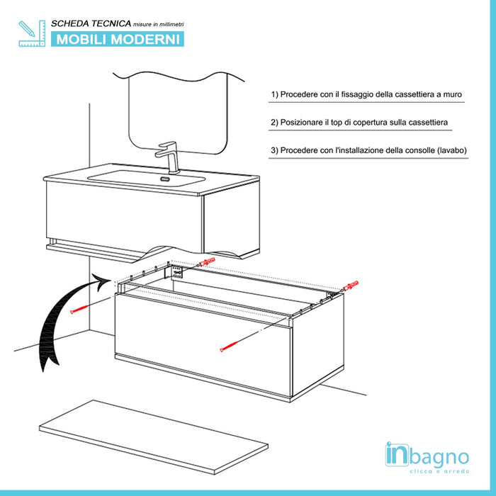 Mobile bagno sospeso tortora 90x47 cm con specchio e ceramica inclusi