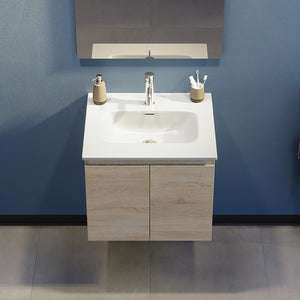 Mobile bagno sospeso 80 cm due ante rovere chiaro lavabo e specchio | Yili