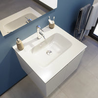 Mobile bagno sospeso 80 cm due ante bianco effetto legno lavabo e specchio | Yili