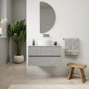 Mobile da bagno sospeso 70 cm effetto cemento chiaro con top | Yili