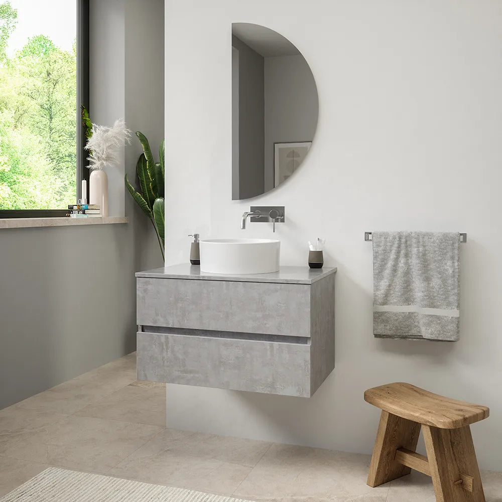 Mobile da bagno sospeso 90 cm effetto cemento chiaro con top | Yili