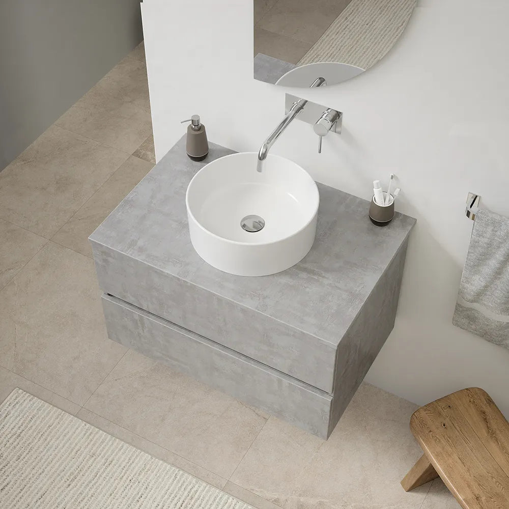 Mobile da bagno sospeso 90 cm effetto cemento chiaro con top | Yili