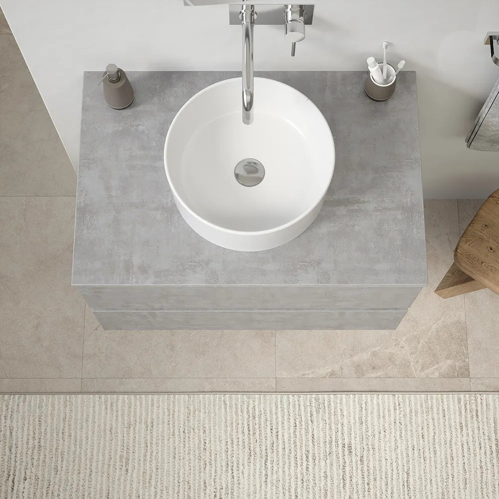 Mobile da bagno sospeso 70 cm effetto cemento chiaro con top | Yili