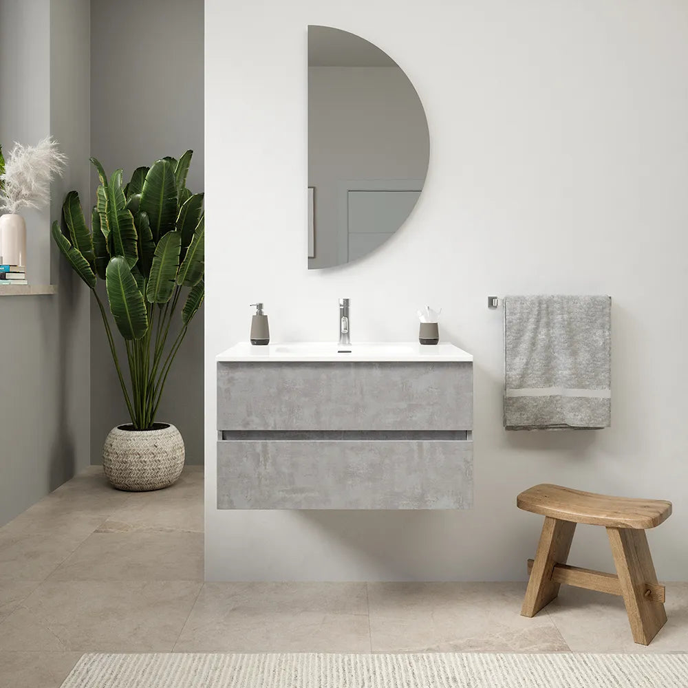Mobile da bagno sospeso 80 cm effetto cemento chiaro con lavabo | Yili
