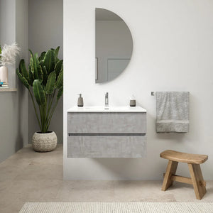 Mobile da bagno sospeso 60 cm effetto cemento chiaro con lavabo| Yili