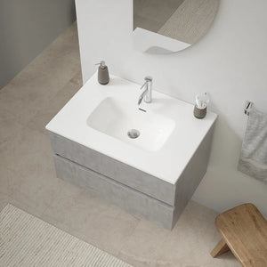 Mobile da bagno sospeso 80 cm effetto cemento chiaro con lavabo | Yili