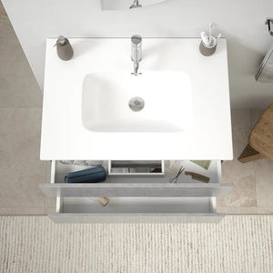 Mobile da bagno sospeso 80 cm effetto cemento chiaro con lavabo | Yili