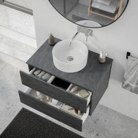 Mobile da bagno sospeso 100 cm effetto cemento scuro con top | Yili