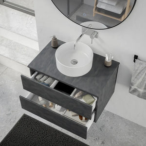 Mobile da bagno sospeso 80 cm effetto cemento scuro con top | Yili