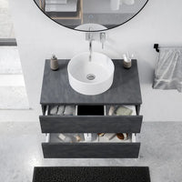 Mobile da bagno sospeso 90 cm effetto cemento scuro con top | Yili