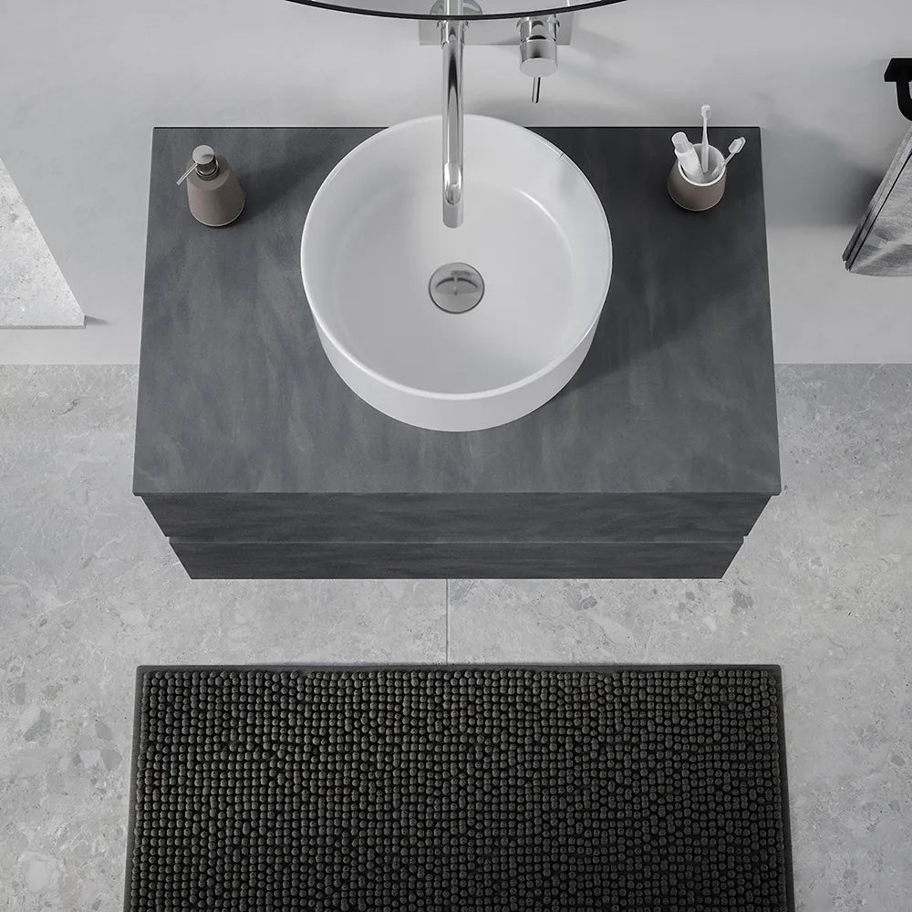 Mobile da bagno sospeso 100 cm effetto cemento scuro con top | Yili