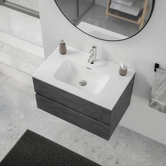 Mobile da bagno sospeso 80 cm effetto cemento scuro con lavabo | Yili