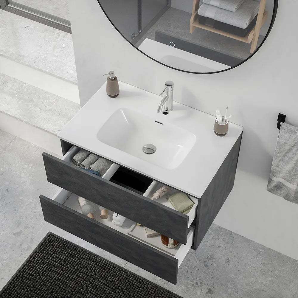 Mobile da bagno sospeso 80 cm effetto cemento scuro con lavabo | Yili