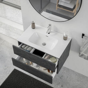 Mobile da bagno sospeso 80 cm effetto cemento scuro con lavabo | Yili
