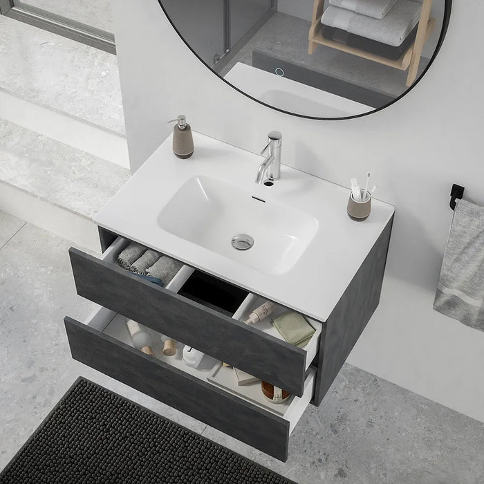 Mobile da bagno sospeso 60 cm effetto cemento scuro con lavabo| Yili