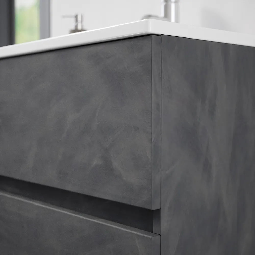 Mobile da bagno sospeso 80 cm effetto cemento scuro con lavabo | Yili