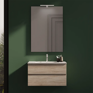 Mobile da bagno sospeso 80 cm rovere chiaro con lavabo e specchio | Yili