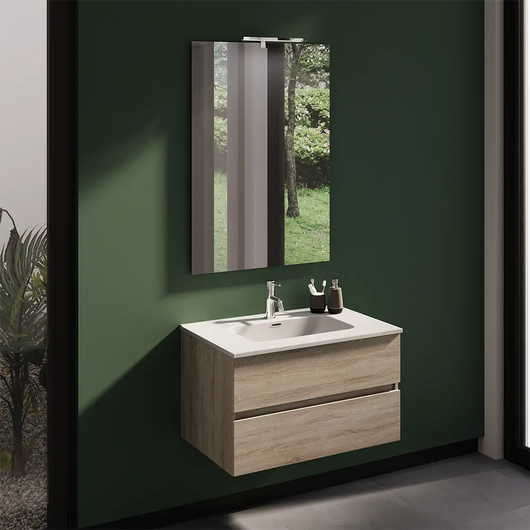 Mobile da bagno sospeso 80 cm rovere chiaro con lavabo e specchio | Yili