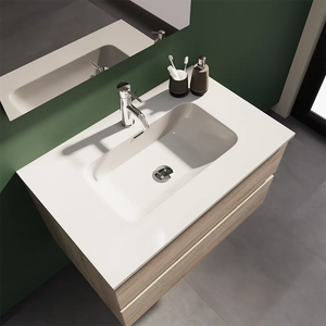 Mobile da bagno sospeso 80 cm rovere chiaro con lavabo e specchio | Yili