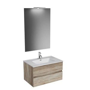 Mobile da bagno sospeso 80 cm rovere chiaro con lavabo e specchio | Yili