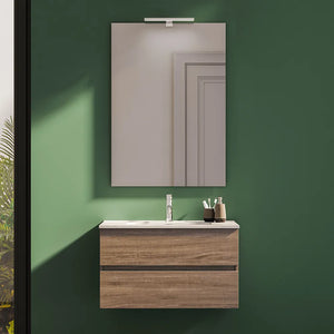 Mobile da bagno sospeso 80 cm rovere scuro con lavabo e specchio | Yili