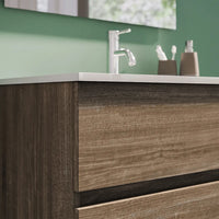 Mobile da bagno sospeso 80 cm rovere scuro con lavabo e specchio | Yili