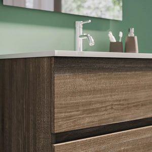 Mobile da bagno sospeso 80 cm rovere scuro con lavabo e specchio | Yili