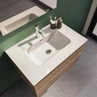 Mobile da bagno sospeso 80 cm rovere scuro con lavabo e specchio | Yili