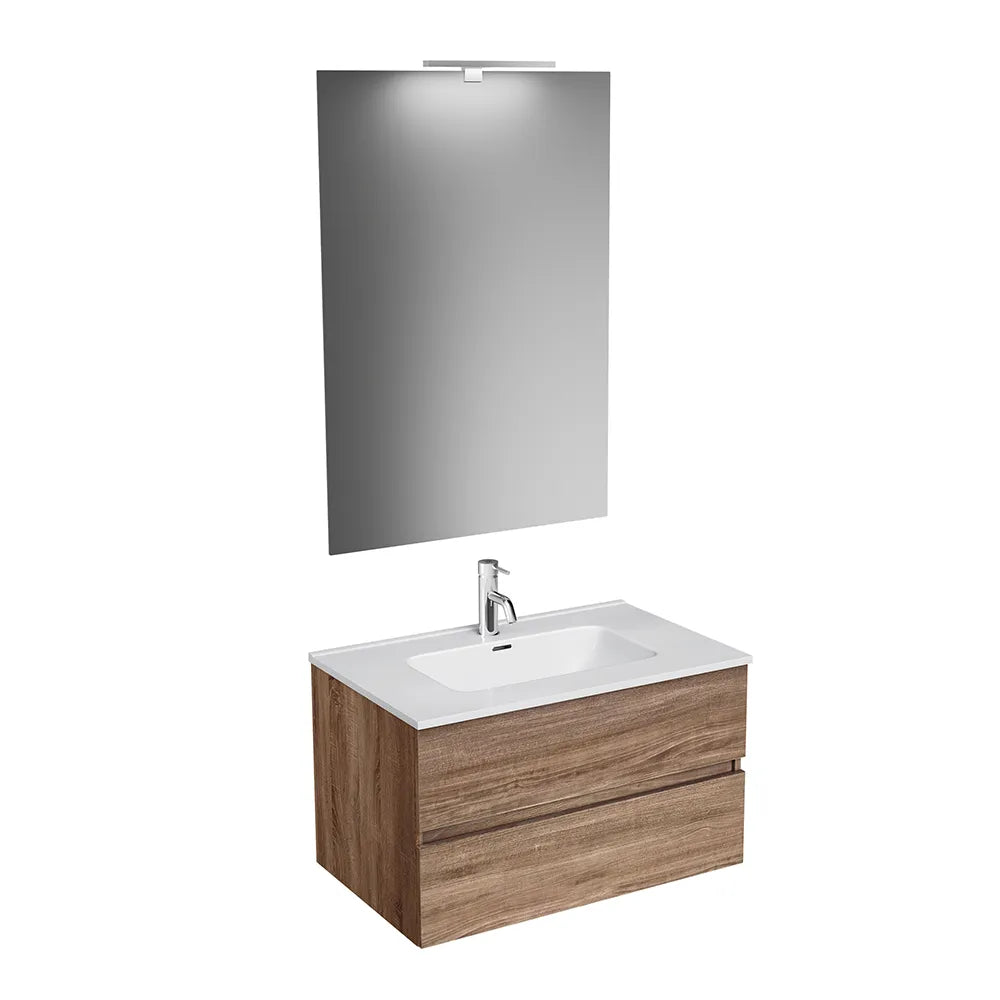 Mobile da bagno sospeso 80 cm rovere scuro con lavabo e specchio | Yili