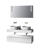 Composizione Bagno 120cm Con Doppio Lavabo, Base Con Cassetto E Specchio Con Lampada - Top bianco + base laccata bianco opaco
