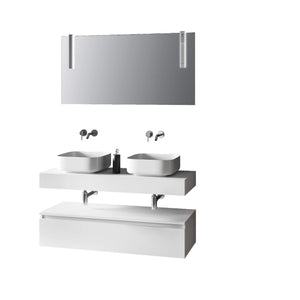 Composizione Bagno 120cm Con Doppio Lavabo, Base Con Cassetto E Specchio Con Lampada - Top bianco + base laccata bianco opaco