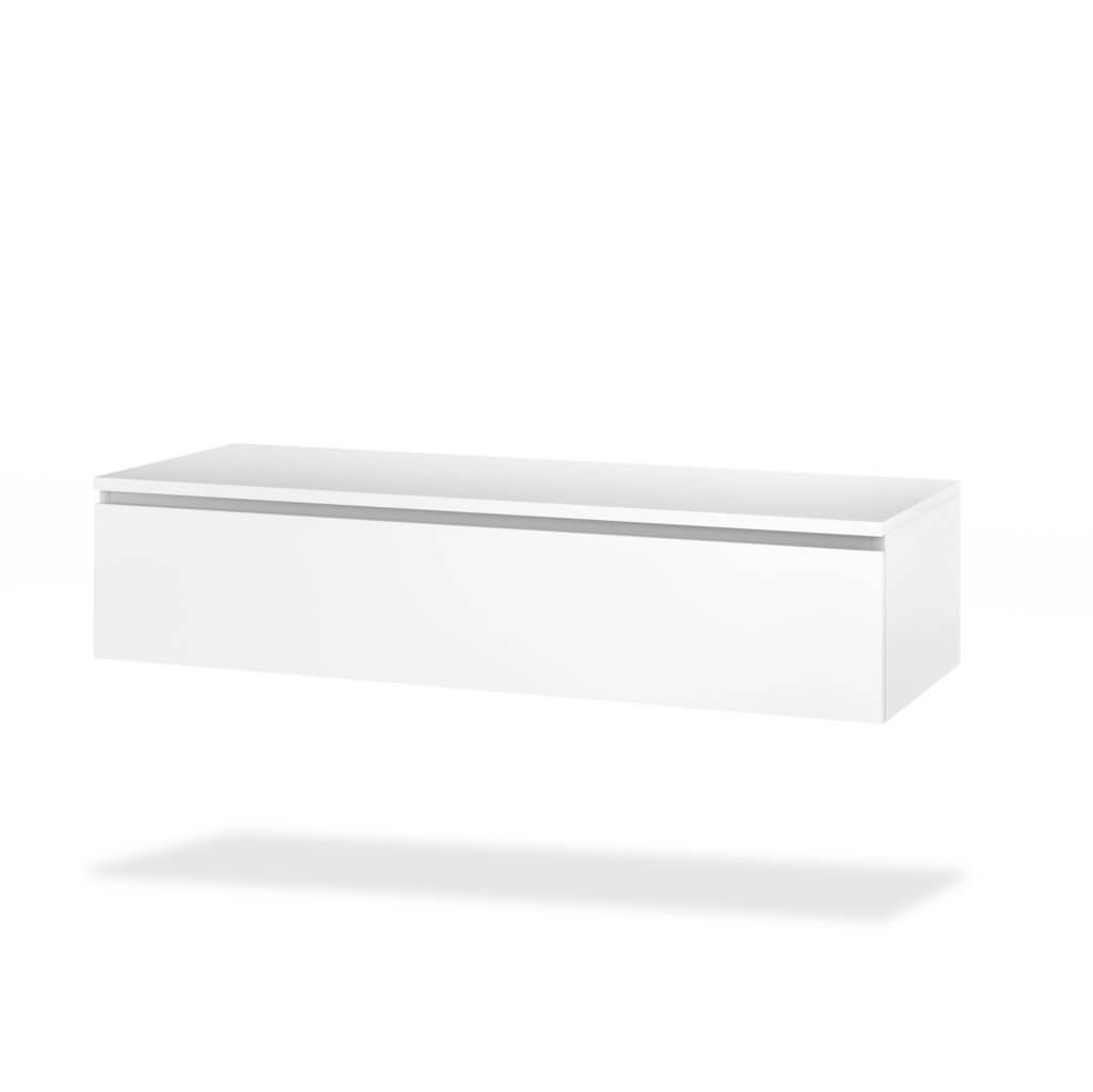 Composizione Bagno 120cm Con Doppio Lavabo, Base Con Cassetto E Specchio Con Lampada - Top bianco + base laccata bianco opaco