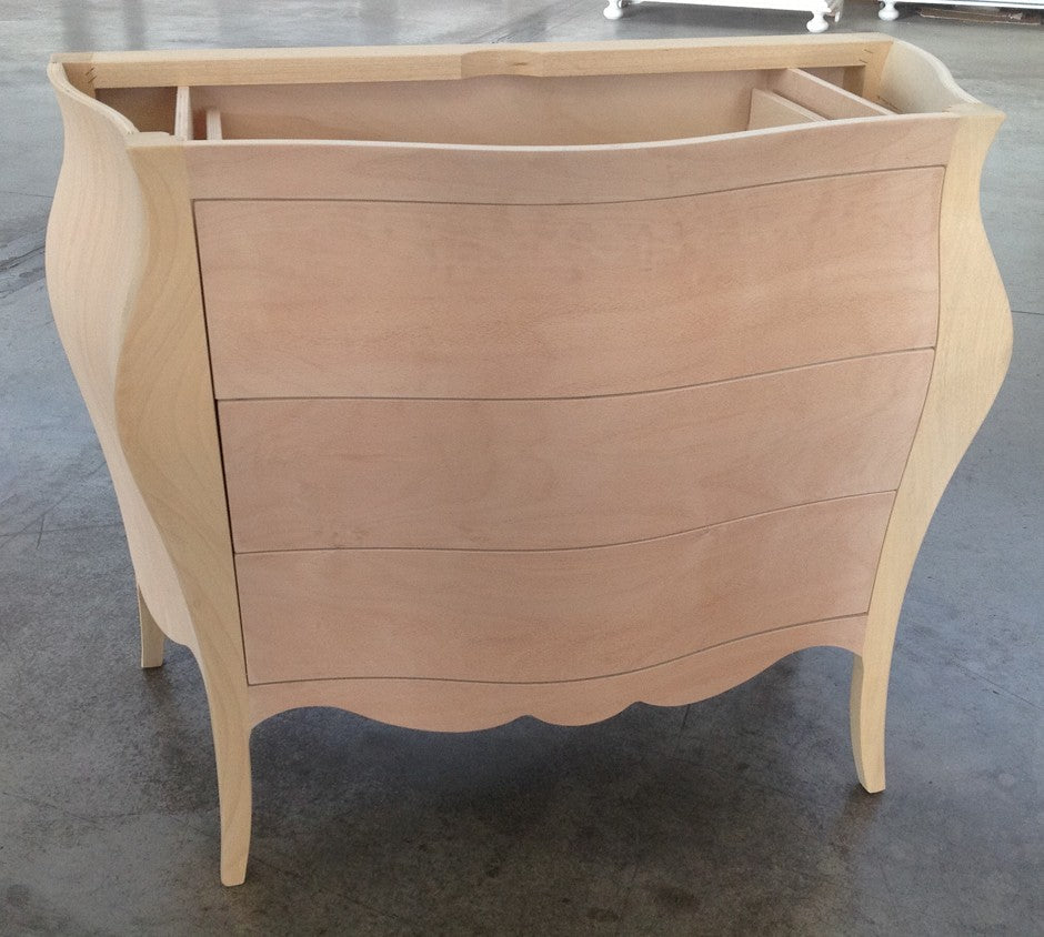 Mobile bagno bombato 3 cassetti grezzo  l.118 p.55 h.82