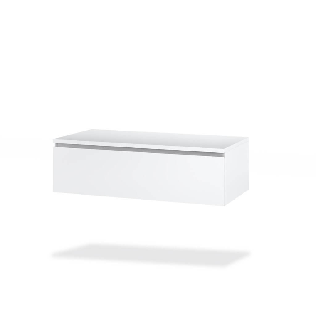 Composizione Bagno 180cm Con Doppio Lavabo, Cassetti E Specchio - Top cemento + base bianco opaco