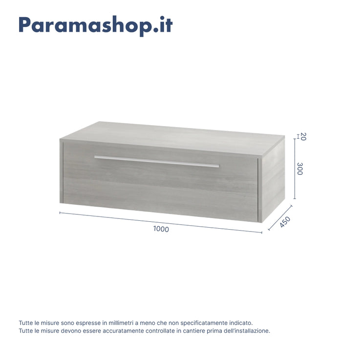 Mobile bagno sospeso modulare 100cm due cassetti rovere cenere con top e specchio | Aoki