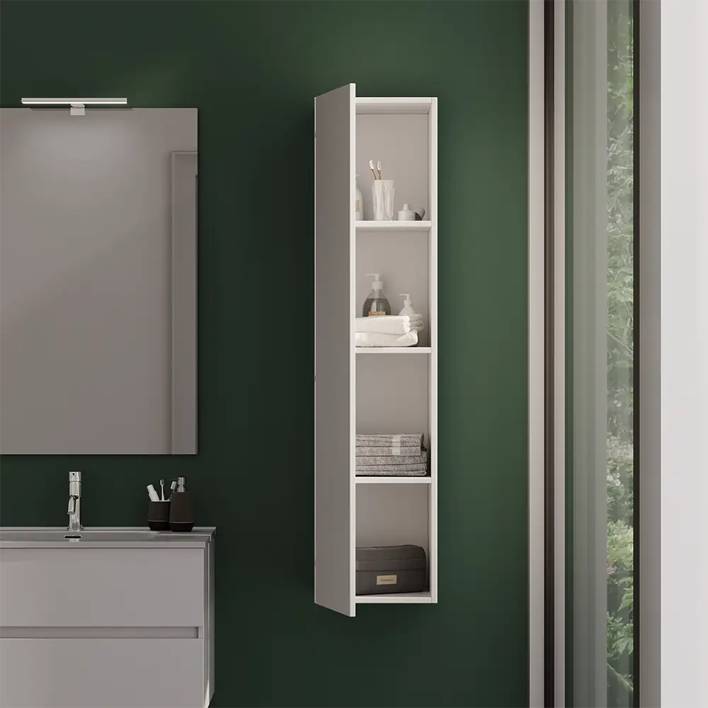 Colonna bagno sospesa altezza 140 cm bianco effetto legno reversibile | Yili