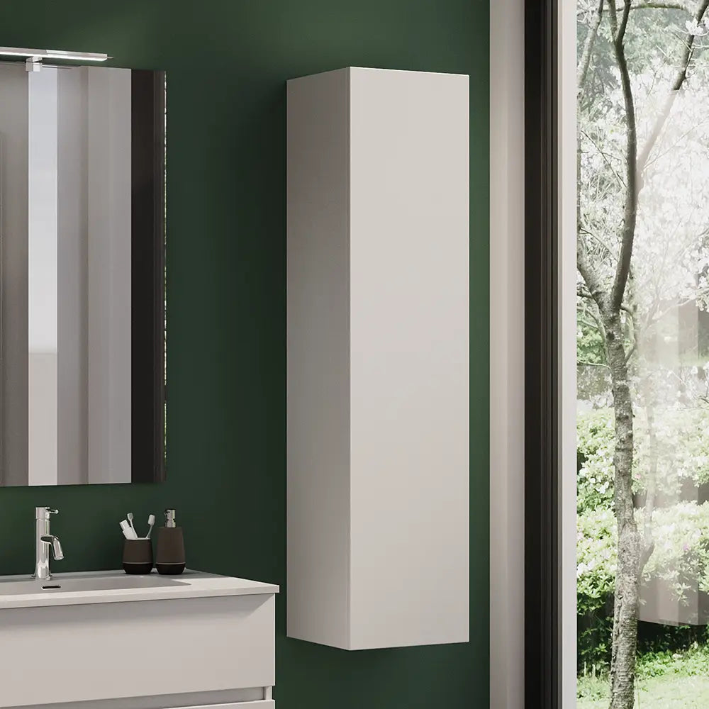 Colonna bagno sospesa altezza 140 cm bianco effetto legno reversibile | Yili