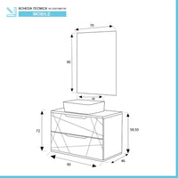 Mobile da bagno 90 cm sospeso tortora con lavabo e specchio Furore