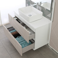 Mobile da bagno 90 cm sospeso tortora con lavabo e specchio Furore