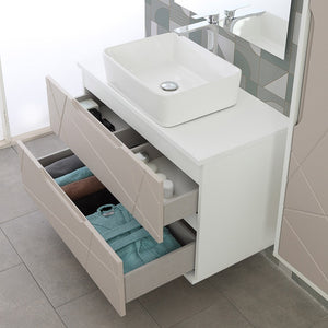 Mobile da bagno 90 cm sospeso tortora con lavabo e specchio Furore