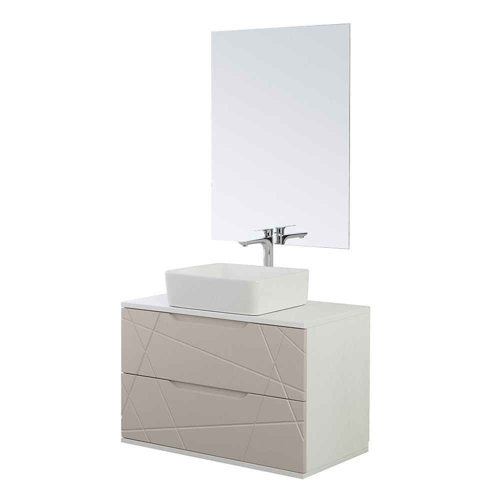 Mobile da bagno 90 cm sospeso tortora con lavabo e specchio Furore