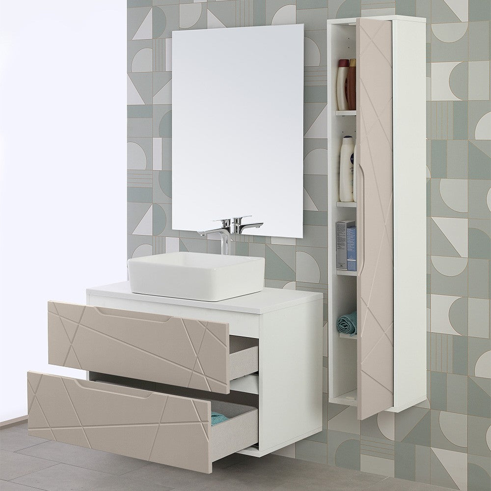 Mobile da bagno 90 cm sospeso tortora con lavabo e specchio Furore